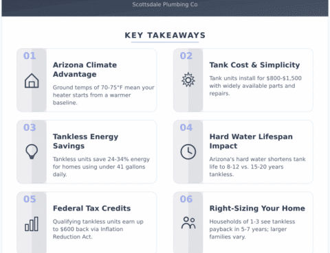 Infographic: Tank vs. Tankless Water Heater in the Phoenix Heat - What Actually Makes Sense for an Arizona Home - Key concepts and takeaways