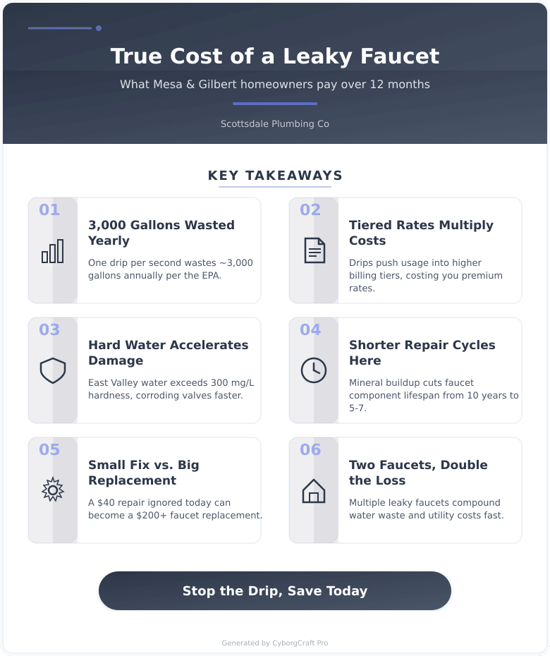 Infographic: What a Leaky Faucet in Your Mesa or Gilbert Home Actually Costs You Over 12 Months - The Number Will Bother You - Key concepts and takeaways
