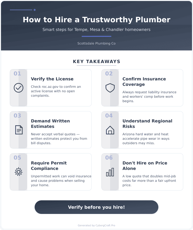 Infographic: How to Find a Trustworthy Plumber in Tempe, Mesa, or Chandler - The Questions You Should Ask Before Anyone Touches Your Pipes - Key concepts and takeaways