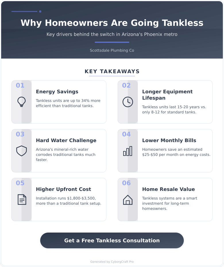 Infographic: Paradise Valley and Chandler Homeowners Are Switching to Tankless Water Heaters - Here's What's Driving the Change - Key concepts and takeaways